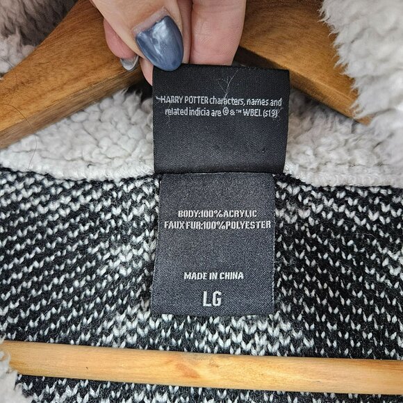 Harry Potter Hooded Sherpa Trim Knit Open Cardigan Sweater Womens L Duster Long - Picture 6 of 15